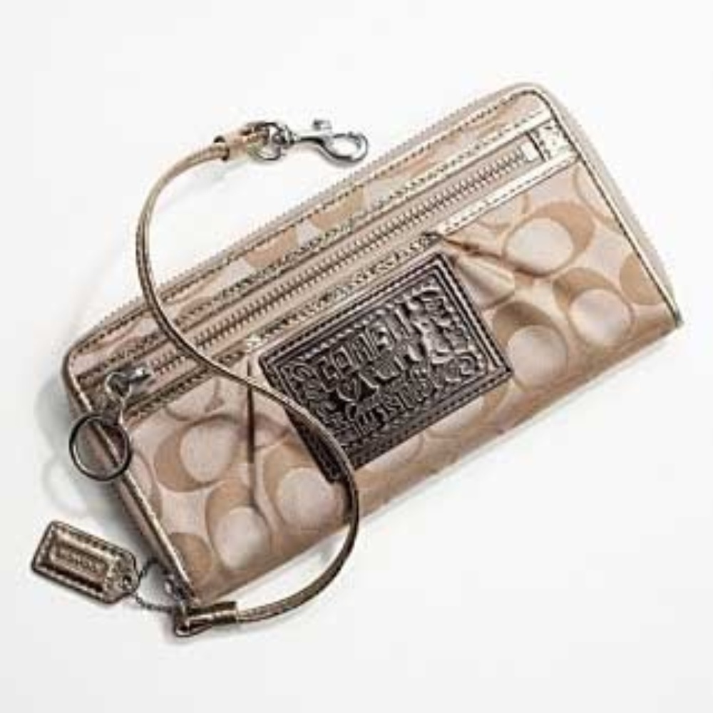 NWT Coach Poppy metallic gold zip around wallet